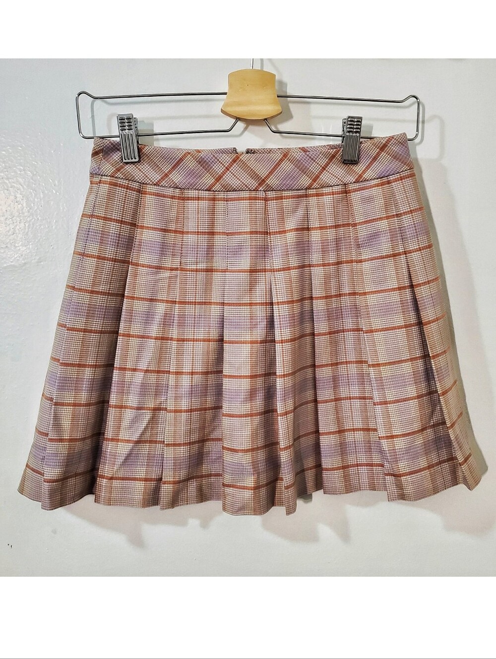 Plaid Pleated Circle Skirt in Beige and Rust